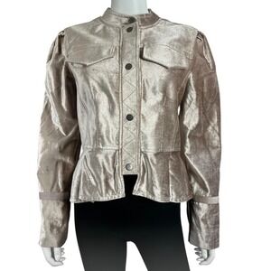 Free People Ballet Racer Cropped Jacket Champaigne Velvet Womens‎ Size Small NWT